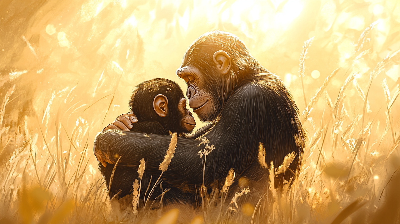 eunduu_humans_and_chimpanzees_embracing_each_other_in_a_sunlit__11b63554-8cbd-4b14-901d-98e2cded205d.png