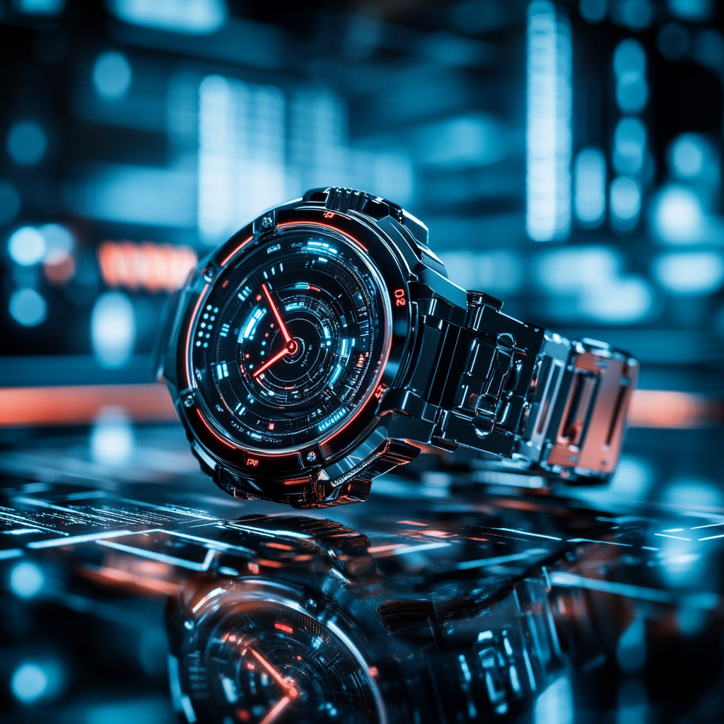 amorfati1566_a_futuristic_smartwatch_displayed_on_a_reflectiv_fdd86217-fab8-43de-b6d2-92c4731e0d0b_3.png