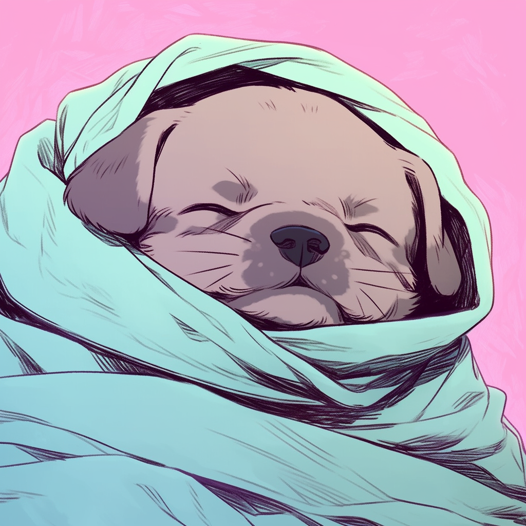 amorfati1566_A_dozing_puppy_wrapped_in_a_blanket_drawn_with_thi_da7c82a6-80c3-4d2b-8c1c-9aef3c664366.png