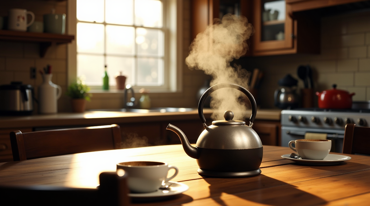 a_cozy_kitchen_scene_depicting_a_kettle_boiling_with_steam_rising_accompanied_by_a_cup_of_coffee_pl_krqqe0jv46trgicw1mgc_0.png