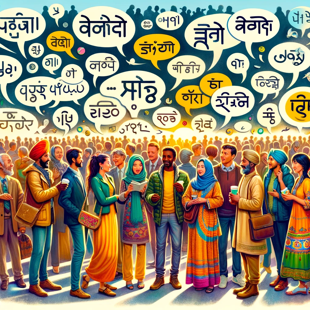 DALL·E 2024-03-12 02.49.35 - Illustrate a diverse group of people engaged in conversation, representing a mix of ethnicities and languages. The scene is lively and colorful, set i.png