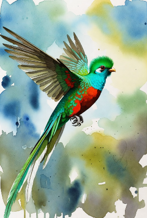 하늘 나는 케찰 수채화톤.png