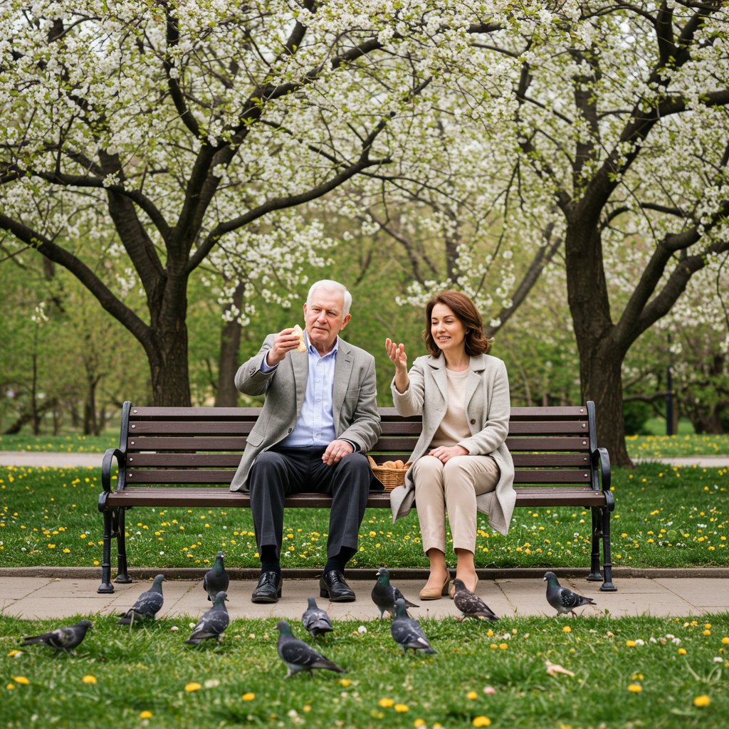 새들에게 빵조각을 주고 있는 두사람.png