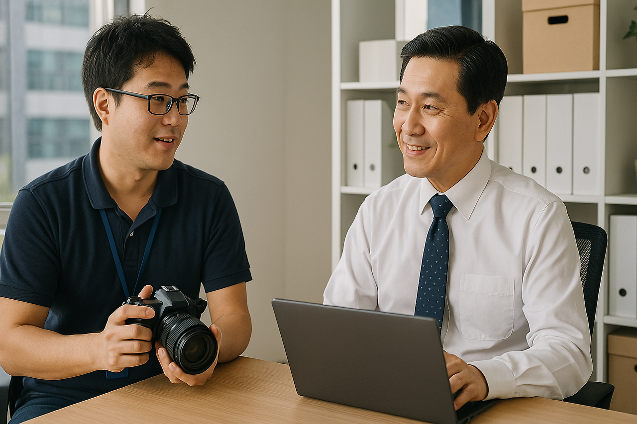 직장에서 하던 업무와 전혀 다른 기술이나 분야를 경험하는 직장인(이미지  DALL·E 생성).png