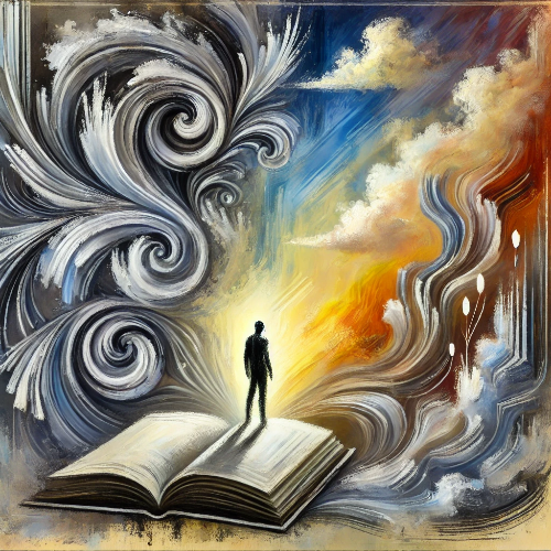 DALL·E 2024-12-16 12.47.49 - An abstract-style image symbolizing the confrontation of one's inner fears and struggles. The composition features fragmented and swirling shapes .png