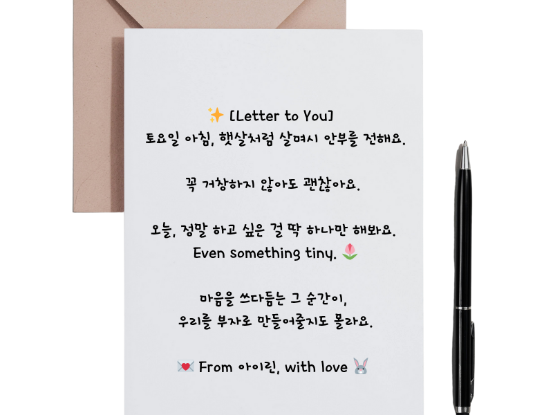 ✨ [Letter to You] 토요일 아침, 햇살처럼 살며시 안부를 전해요. 꼭 거창하지 않아도 괜찮아요. 오늘, 정말 하고 싶은 걸 딱 하나만 해봐요. Even something tiny. � 마음을 쓰다듬는 그 순간.png