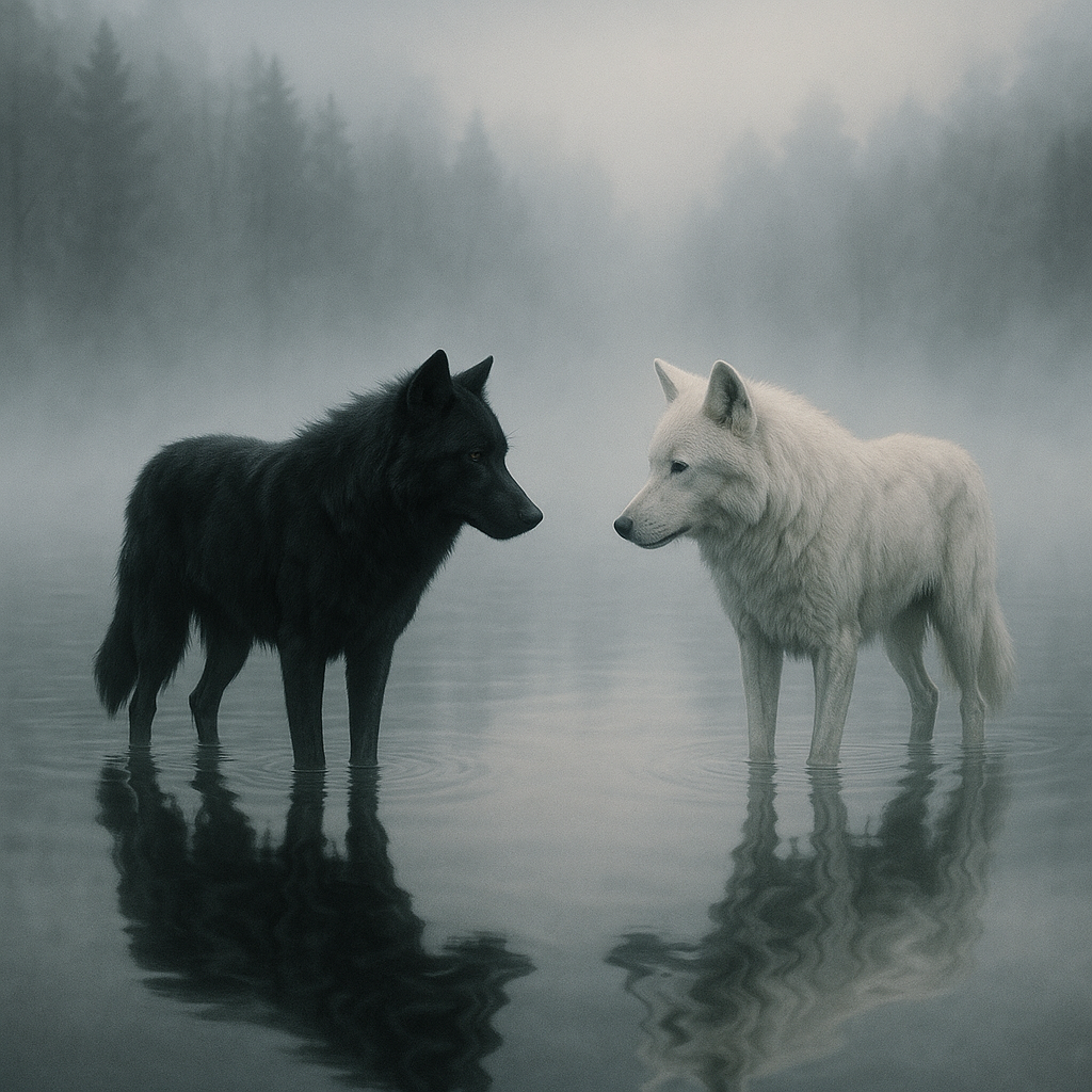 20251012_1742_Dual Wolves in Reflection_simple_compose_01k7bs9tv8ecvscxgf8m7gqe9b.png