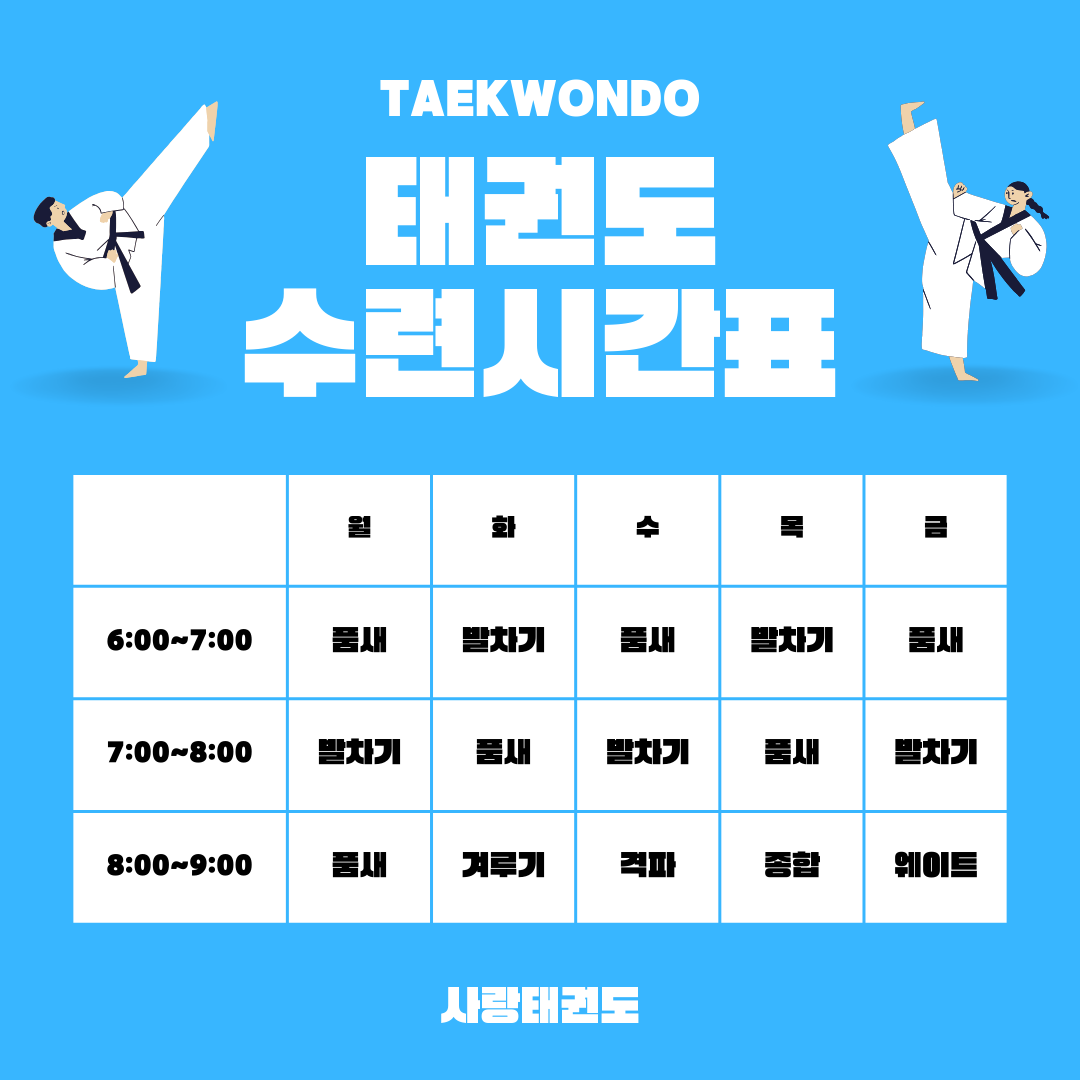 파란색의 태권도 체육관 수련 시간표 인스타그램 포스트.png