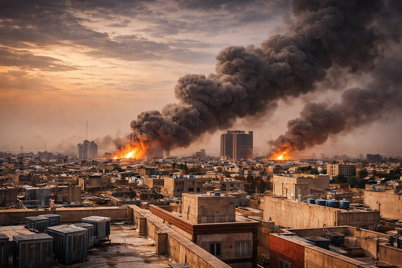 중동전_중동 도심 상공에 치솟는 연기, 확전 위기의 현장.png