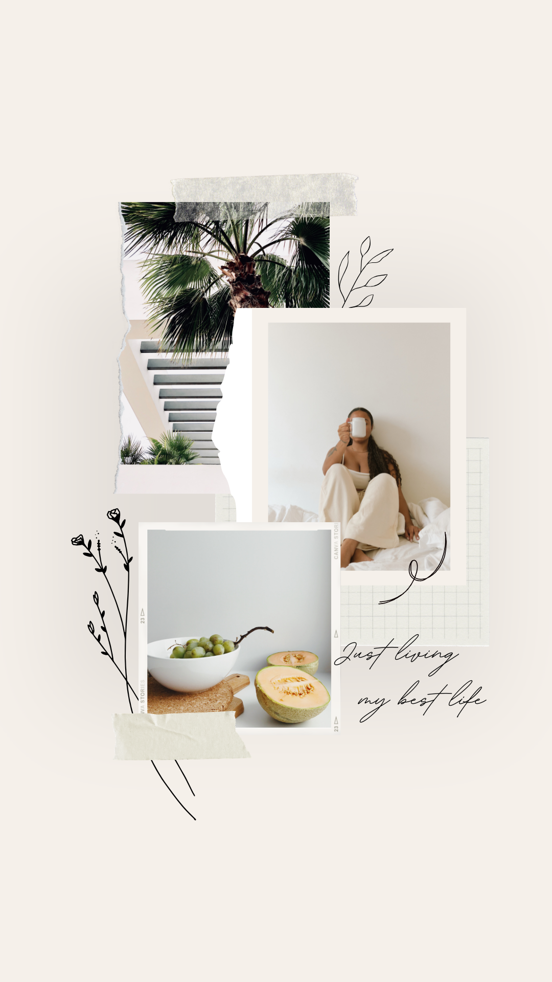 Beige Vintage Scrapbooking Photo Collage Phone Wallpaper .png