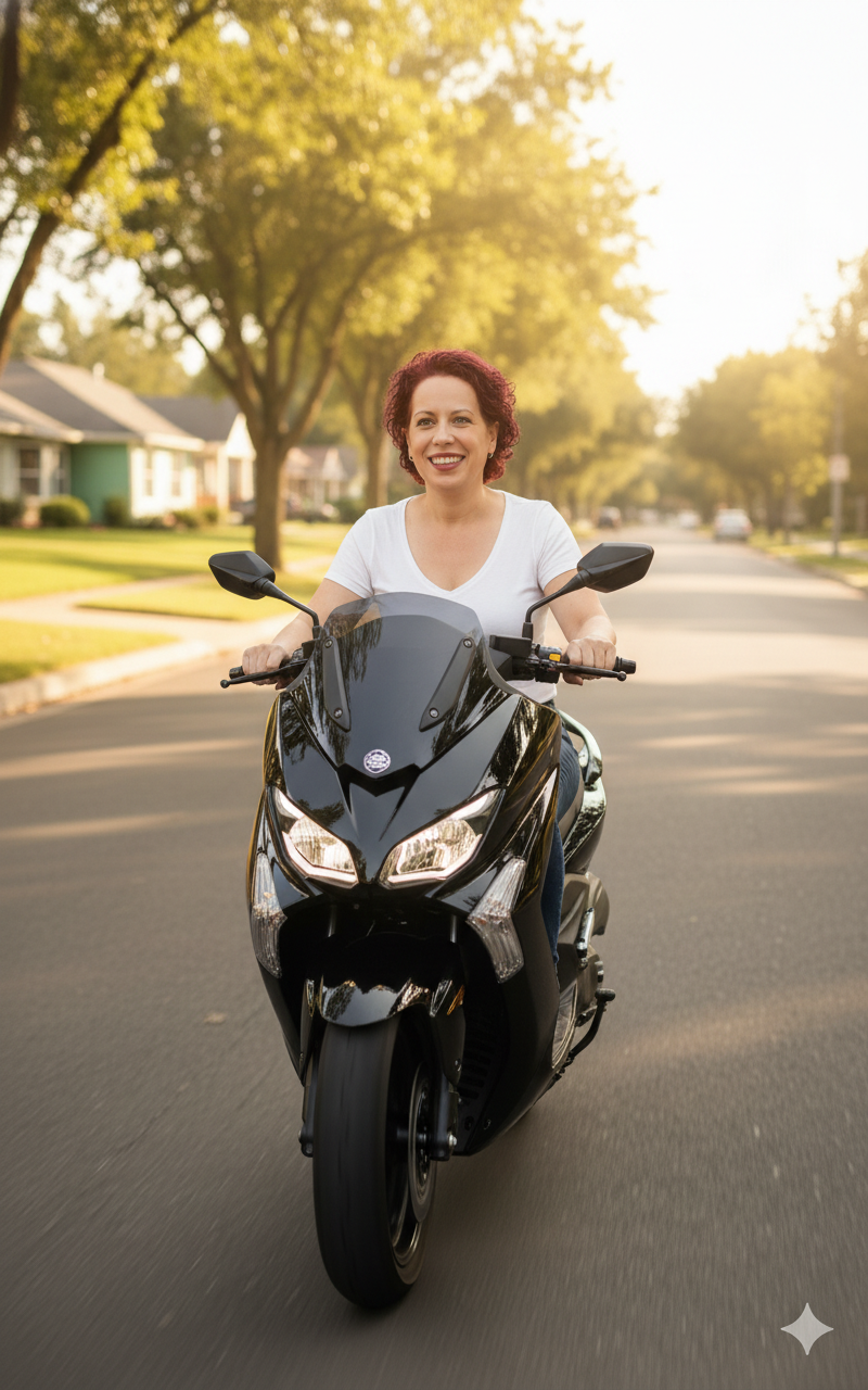 Modern Scooter, Denim Outfit.png