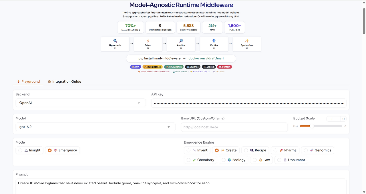 MARL — Model-Agnostic Runtime Middleware for LLMs - a Hugging Face Space by VIDraft - Chrome 2026-03-09 오후 1_58_07.png