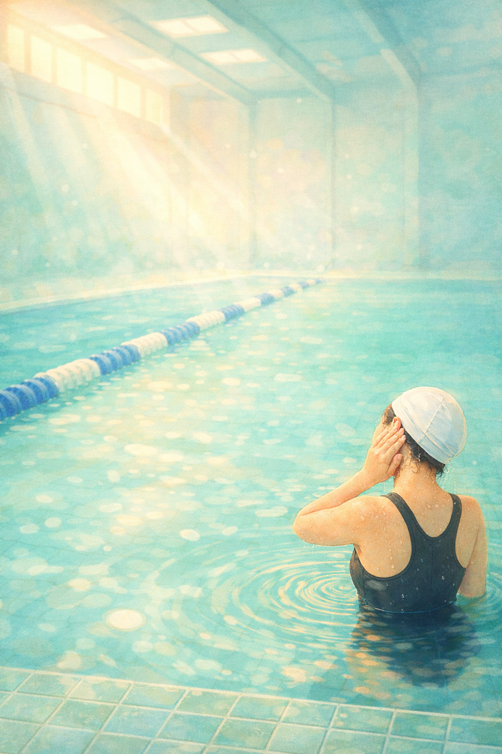 고요한 수영장의 햇살과 물결.png
