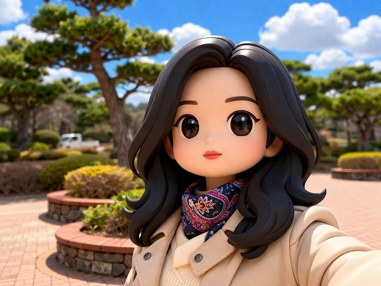 공원 속 셀카를 찍는 인형.png