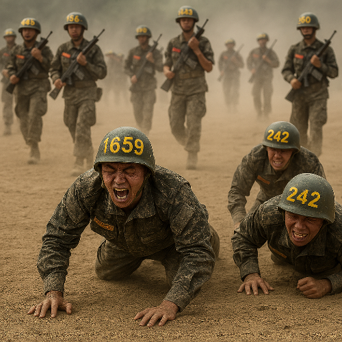 연병장에서 혹독한 훈련을 받고 있는 .png