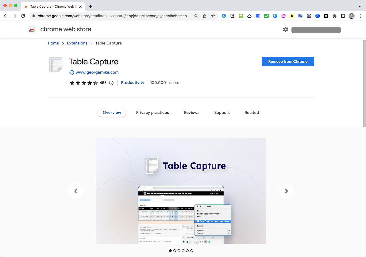 Capture Table : 웹 페이지내 표 캡처하기