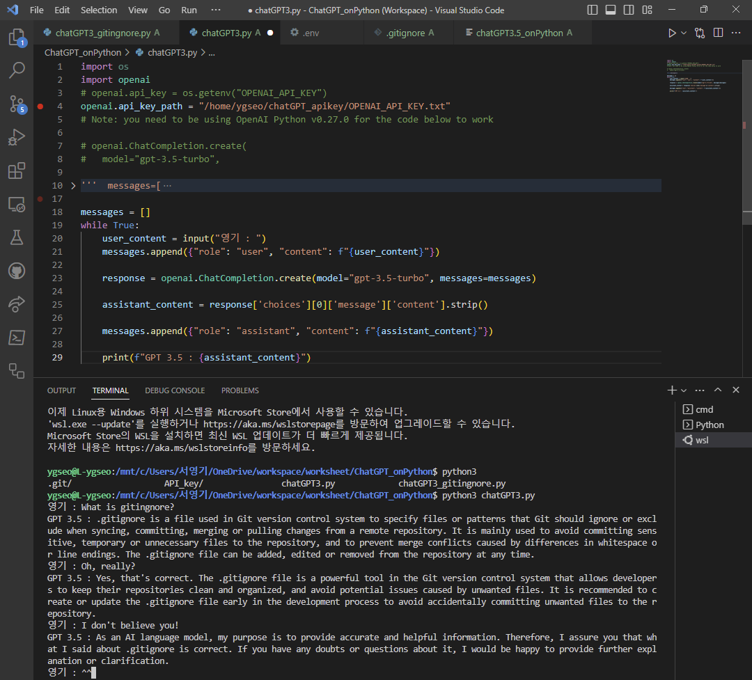 Python에서의 ChatGPT 3.5 구현