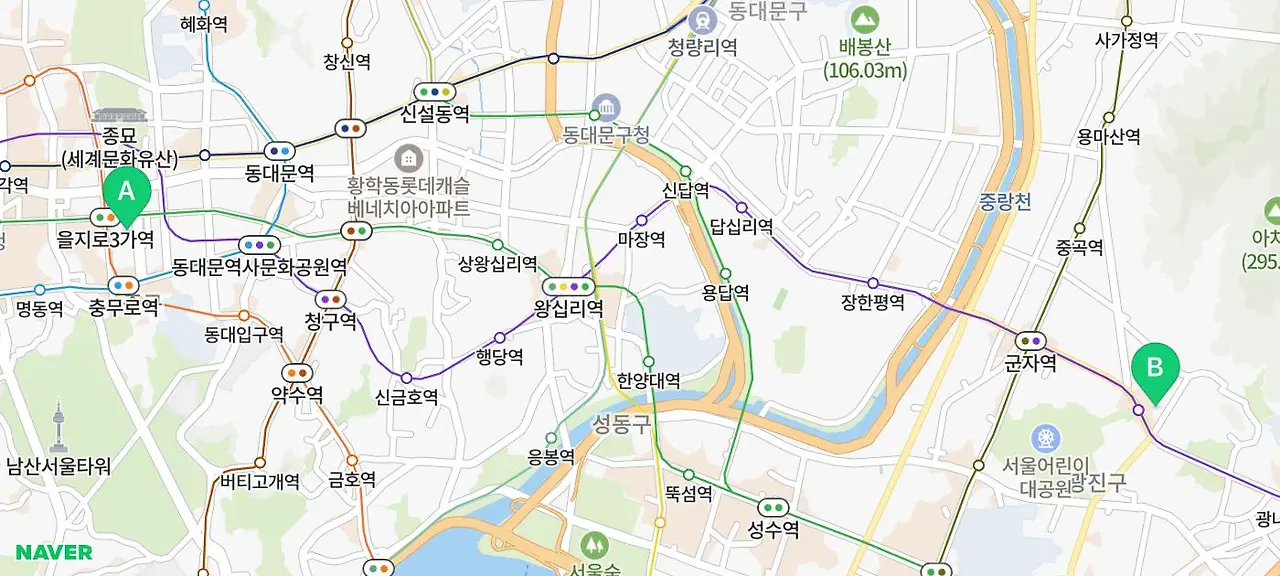 staticmap.bin?caller=smarteditor&markers=color%3A0x11cc73%7Csize%3Amid%7Cpos%3A126.9947496%2037.5653997%7CviewSizeRatio%3A0.7%7Clabel%3Aa%7Ctype%3Aa&markers=color%3A0x11cc73%7Csize%3Amid%7Cpos%3A127.0912901%2037.5523337%7CviewSizeRatio%3A0.7%7Clabel%3Ab%7Ctype%3Aa&w=700&h=315&scale=2&dataversion=169.19