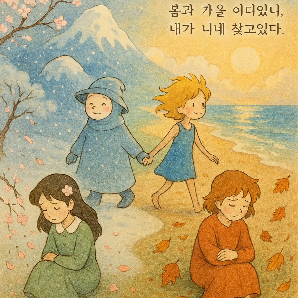 A Studio Ghibli-style illustration showing the disappearance of spring and autumn. Winter and summer.jpeg