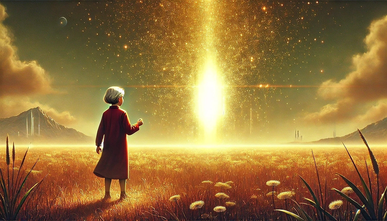 DALL·E 2025-02-21 12.42.54 - A woman philosopher wearing a long coat, seen from behind, standing in a vast, surreal landscape. Her posture is contemplative, as if lost in deep tho.jpeg