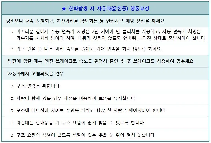 한파발생 시 자동차(운전중) 행동요령.JPG