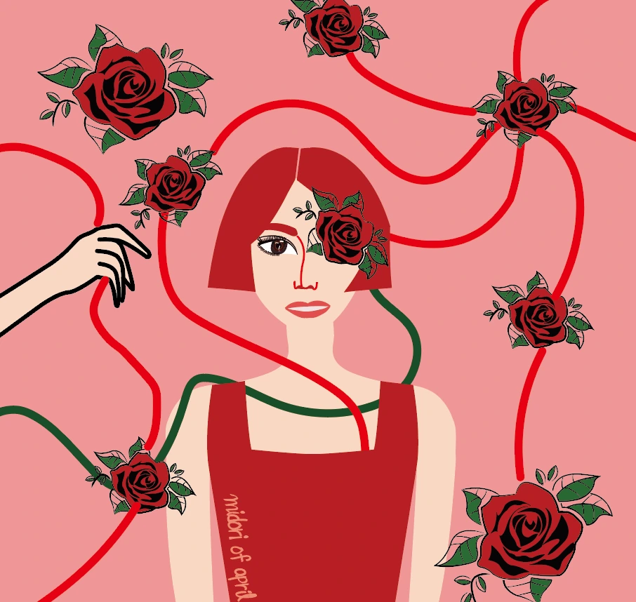 a girl in pink red rose.PNG