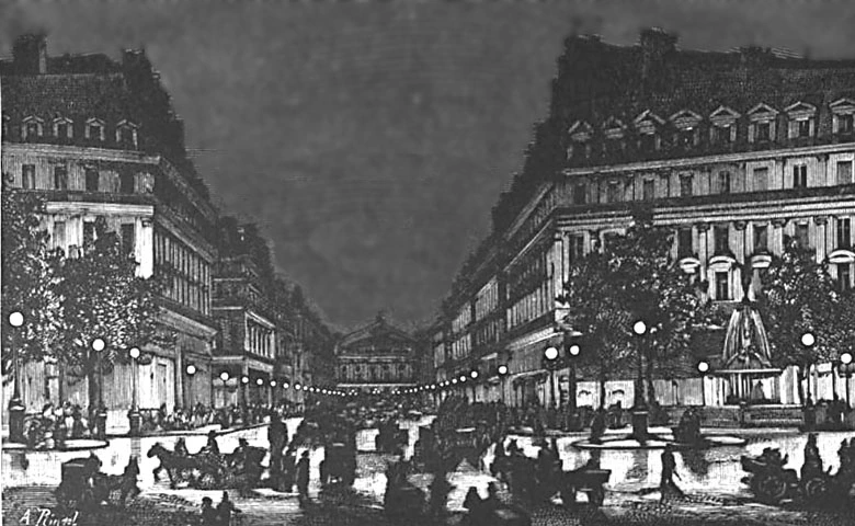 Yablochkov_candles_illuminating_Avenue_de_l'Opera_ca1878.jpeg