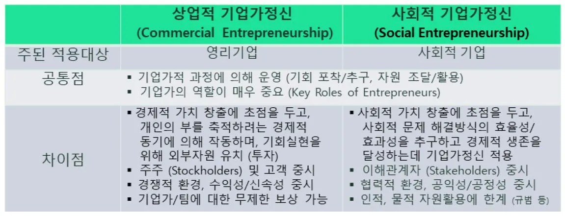 사회적 기업가정신과 상업적 기업가정신 구분표.JPG