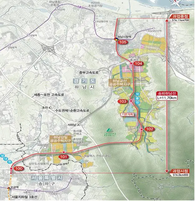 송파하남선(서울3호선 연장) 광역철도 위치도..jfif