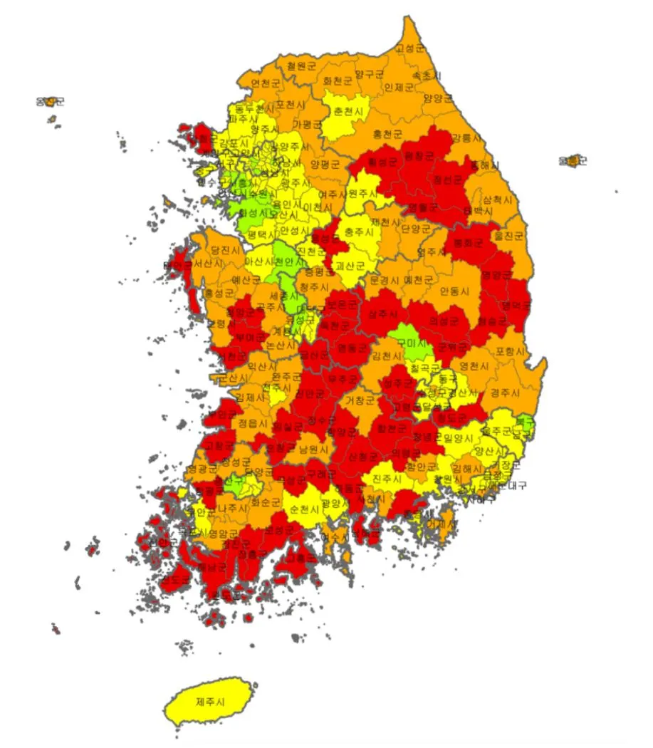 지방소멸 위험지수 도면 한국고용정보원.JPG