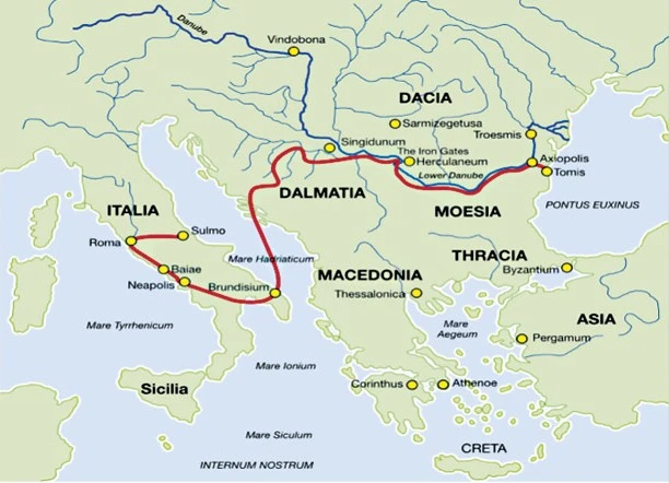 A map of the route Ovid took back to Rome.JPG