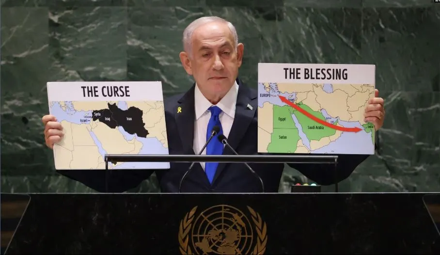 Israeli Prime Minister Benjamin Netanyahu speaks during the 79th Session of the United Nations General Assembly at the United Nations headquarters in New York City. Many delegates walked out.JPG