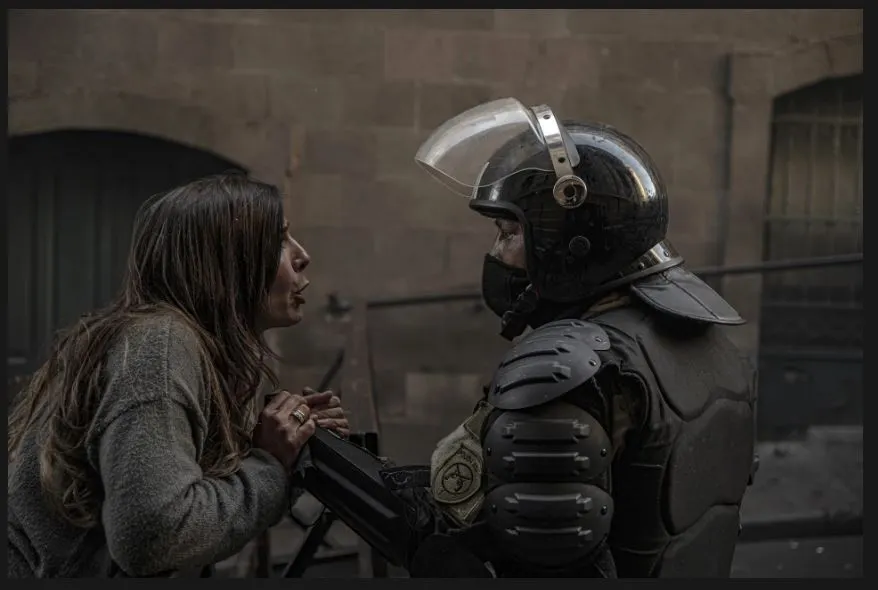 La Paz, Bolivia 28 06 2024 A demonstrator protests near Quemado palace. The former heads of Bolivia’s army and navy were among 17 people arrested for their alleged roles in a seemingly bungled military coup designed to to.JPG