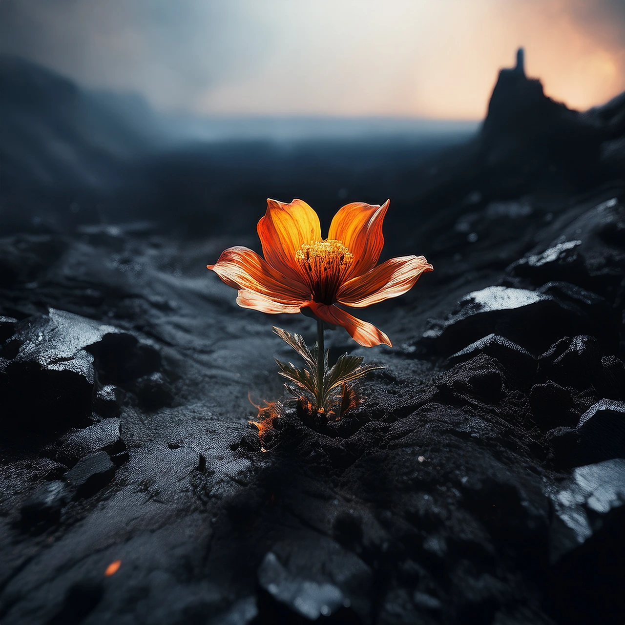 From the pitch-black ground where only ashes remain, a single flower blooms.jpeg