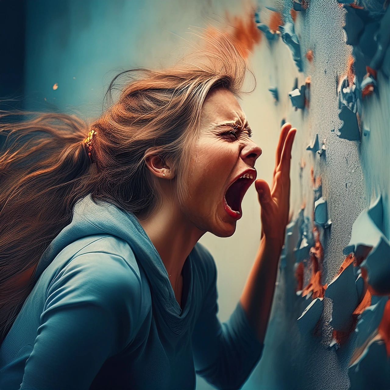 A woman, unable to bear her frustration, is shouting at the wall, which appears calm and serene 27-04-2025 at 12-25-17.jpeg