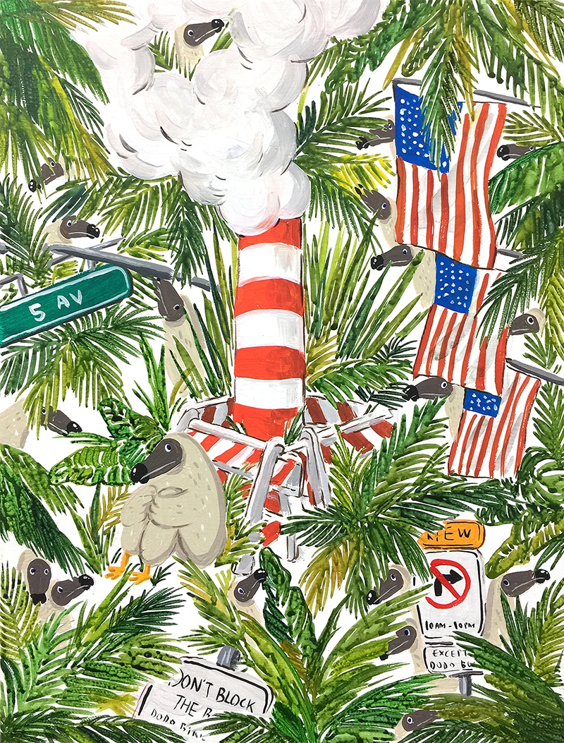 Dodo in NY Jungle VIII,33x24cm, gouache, watercolor on canvas, 2017.JPG