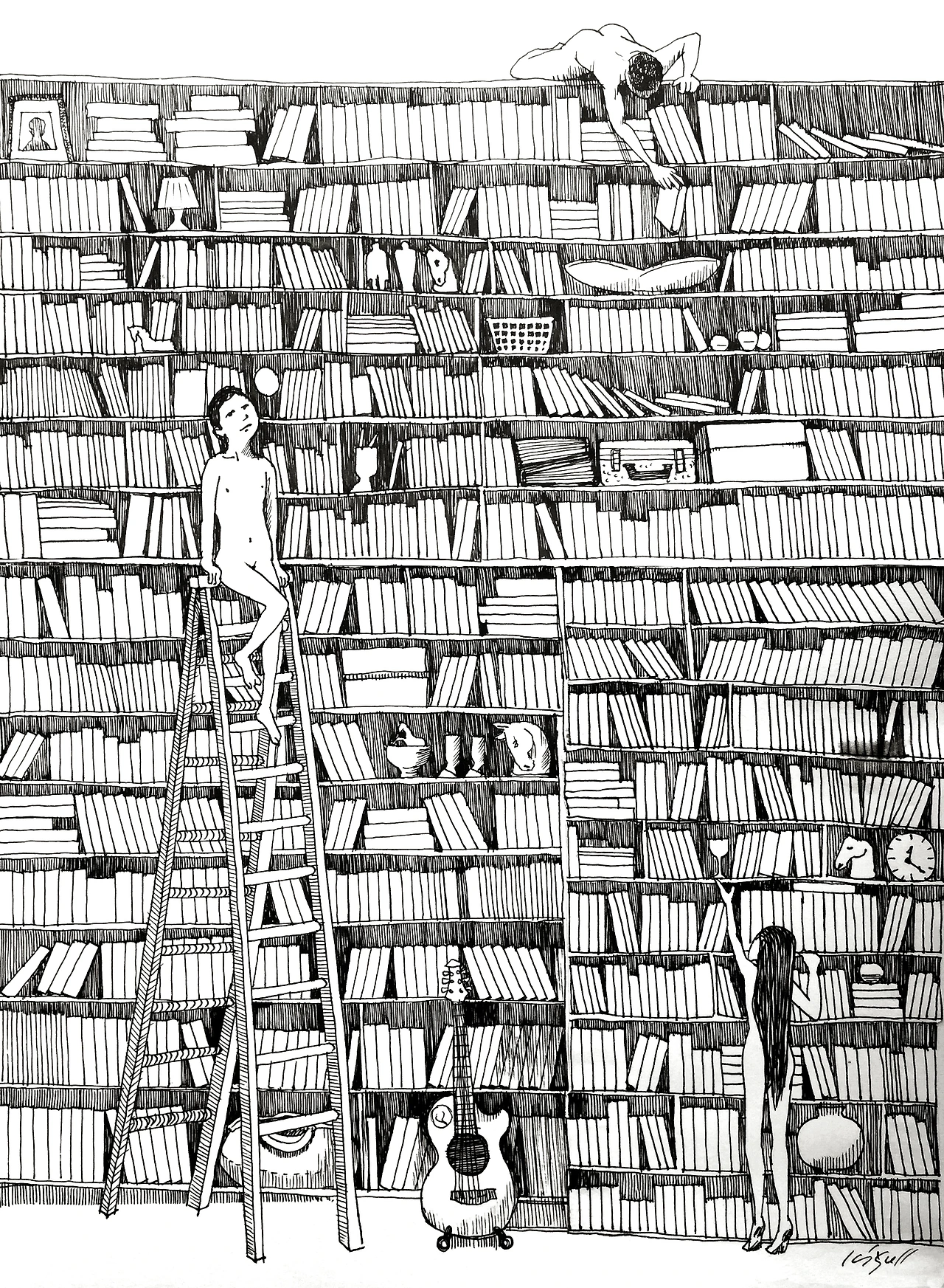 예술가의 책장, 종이 위에 펜 드로잉,박기열, .JPG