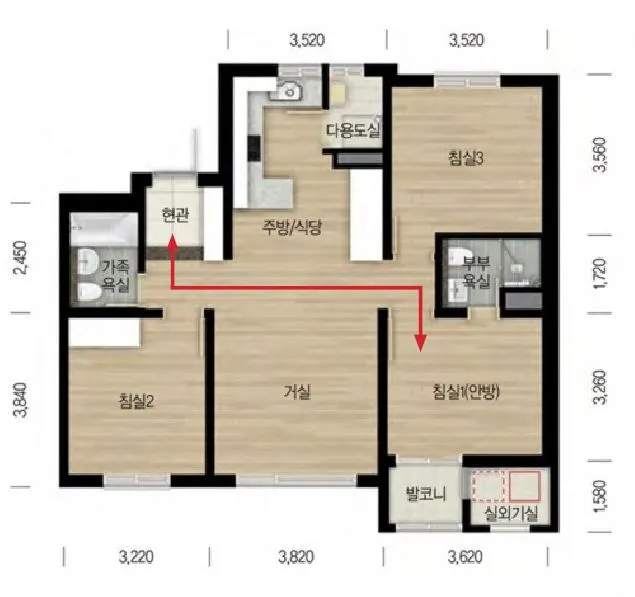 4_2 일반적 아파트의 동선표기  현관에서 방으로 가는길과 나오는길은 하나뿐이다.JPG