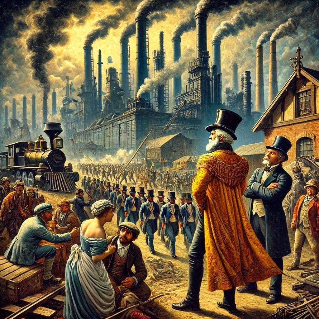 DALL·E 2025-02-13 10.56.30 - A dramatic oil painting in the style of Vincent van Gogh depicting the transformation of a 19th-century society during the Industrial Revolution. The .jpeg