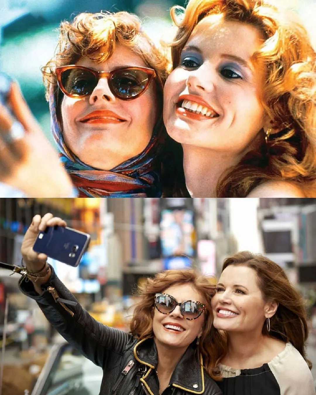 Geena Davis and Susan Sarandon in Thelma & Louise in 1991 and 30 years later.jpeg