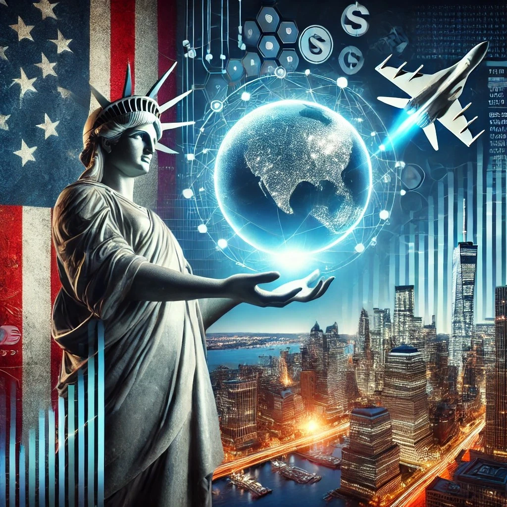 DALL·E 2025-02-19 11.44.49 - A visually striking representation of the United States as a global superpower. The image features the Statue of Liberty holding a glowing digital glo.jpeg