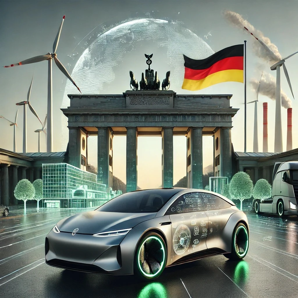 DALL·E 2025-02-19 11.46.58 - A dynamic and modern representation of Germany as Europe's economic powerhouse. The image features the Brandenburg Gate with futuristic wind turbines .jpeg