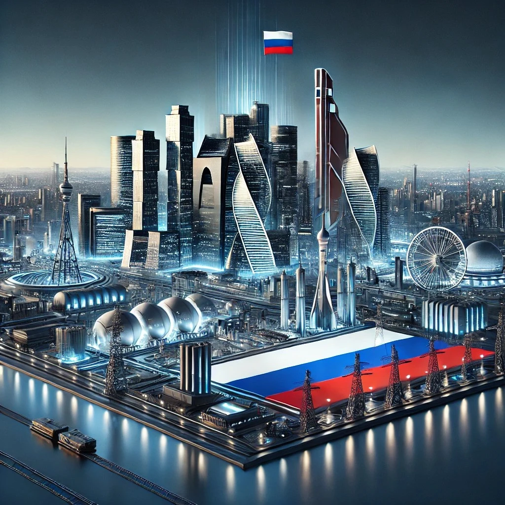 DALL·E 2025-02-19 12.08.32 - A modern and symbolic representation of Russia's economic and technological advancements. The image features a futuristic Moscow skyline with sleek sk.jpeg