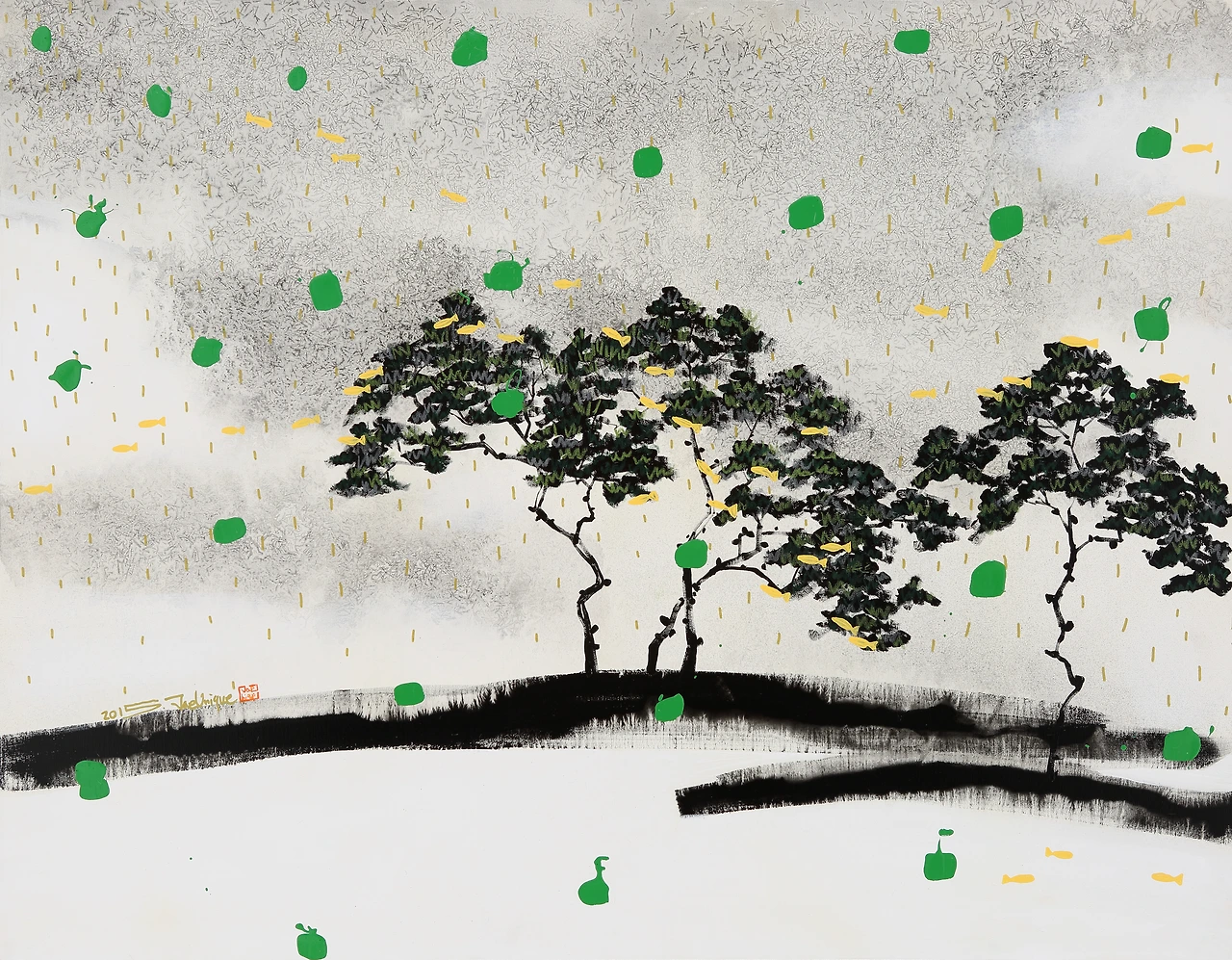 여행산수_休ver.Ⅰ-oriental ink, mixed media on fabric-91.0x116.8cm -2015.JPG