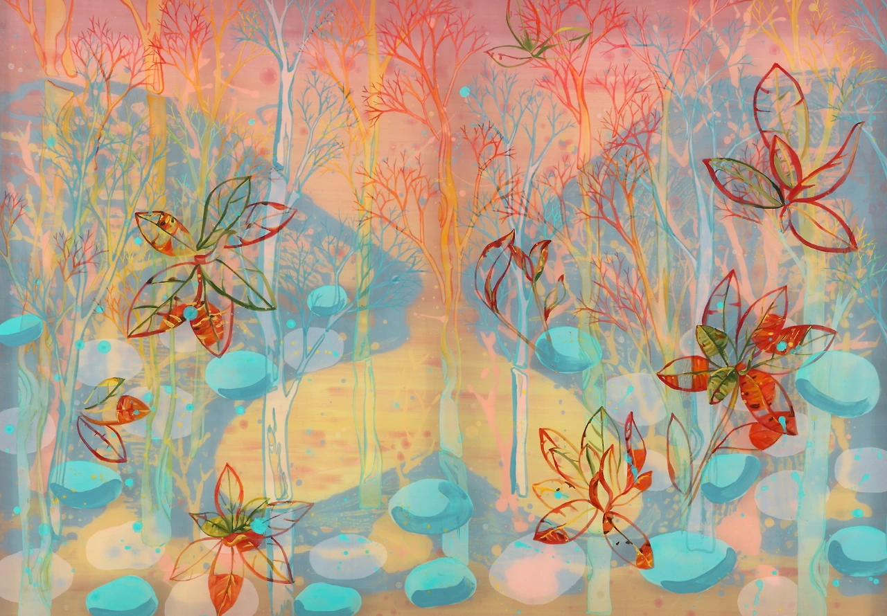 4 Vein Tree Acrylic on silk 90.9x60.6cm 2015.JPG