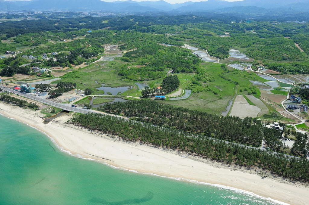 사진2-하늘에서 내려다 본 순포호. 생태습지복원 공사 전 모습이다. 순포호는 강릉시 사천면 신대월리에 있다.-원주지방환경청 제공..JPG
