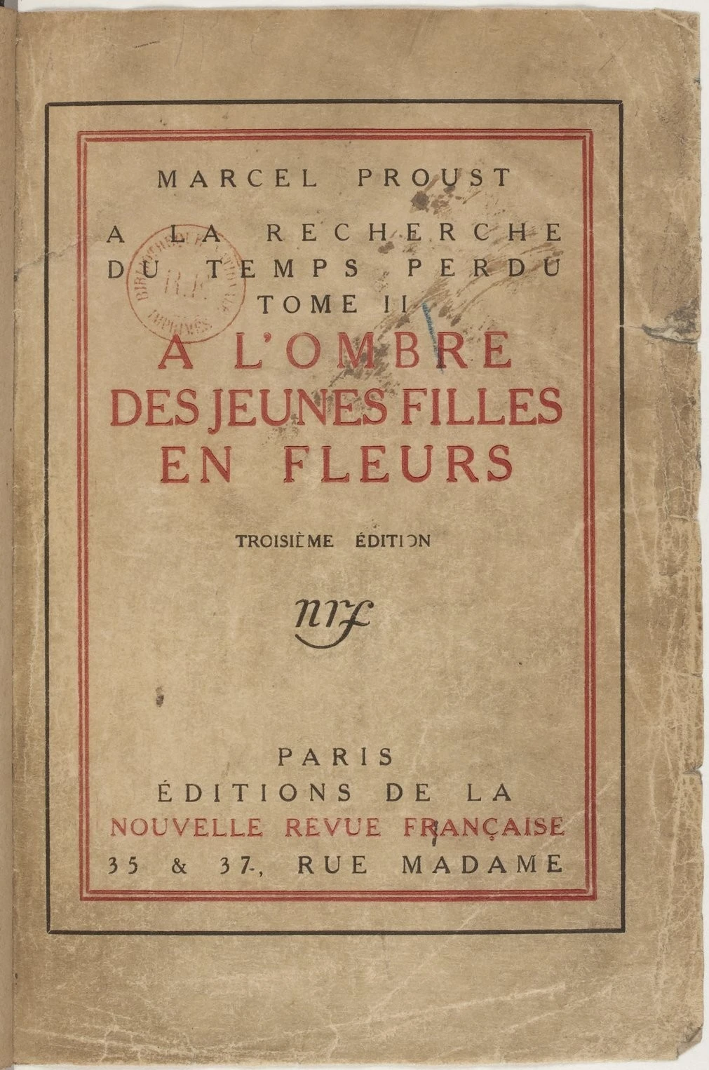 Marcel Proust, À l'ombre des jeunes filles en fleurs, NRF.JPEG
