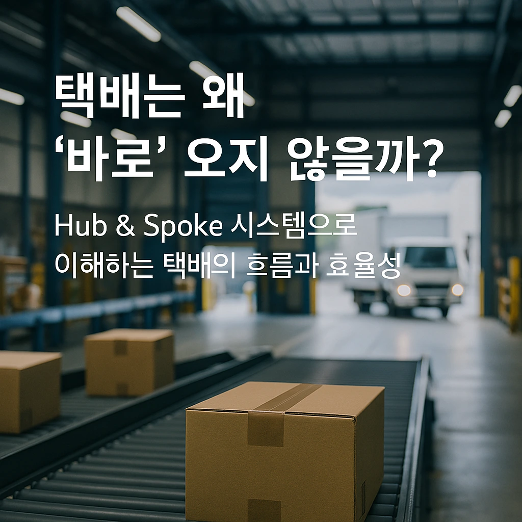 A professional LinkedIn-style thumbnail image for a post titled '택배는 왜 ‘바로’ 오지 않을까' with the subtit.jpeg