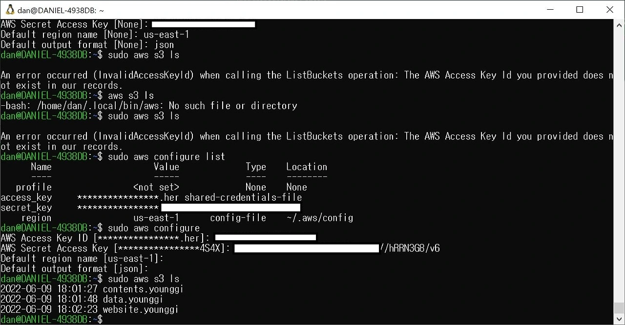 AWS CLI 설정 완료.JPG