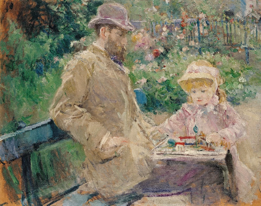 모리조 부지발에서 딸과 함께 있는 외젠 마네 1881.PNG